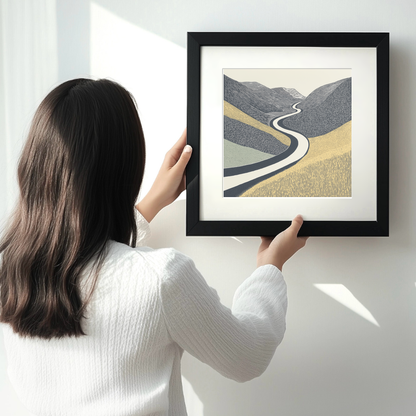 Honister Pass road winding Linoprint-Style Art (2458-1)