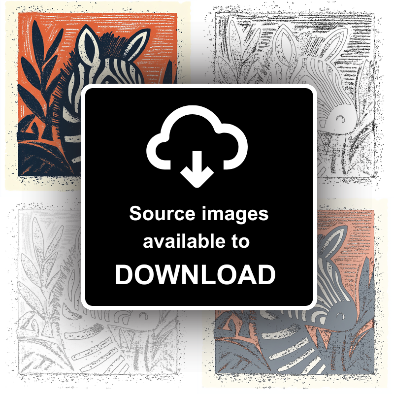 Cute Zebra Foal   Linoprint-Style Art (82-1)