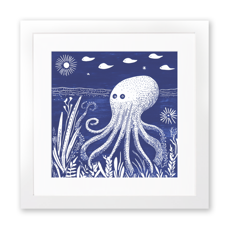 Squid Linoprint-Style Art (1068-1)