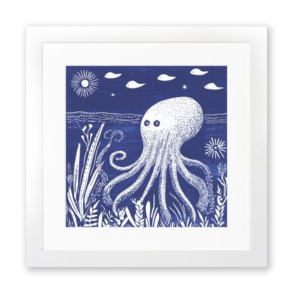 Squid Linoprint-Style Art (1068-1)