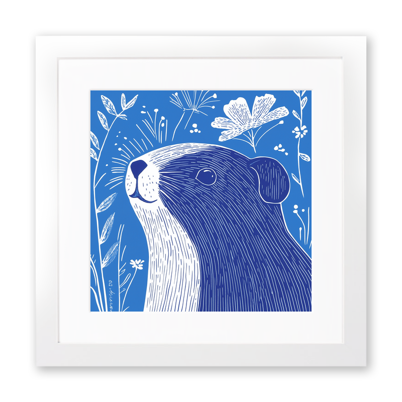 Cute Guinea Pig   Linoprint-Style Art (915-1)