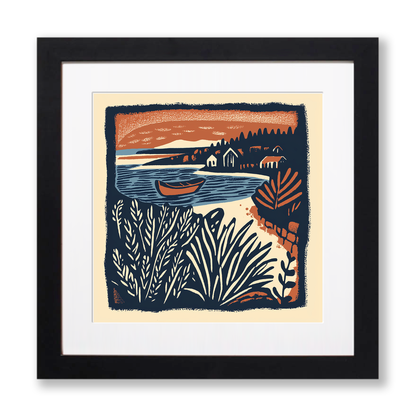 Basket of sea lavender Linoprint-Style Art (1958-1)