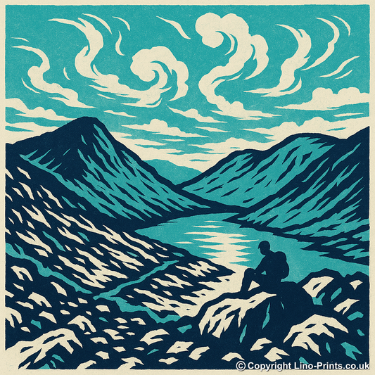 Mountains Linoprint-Style Art (c370)