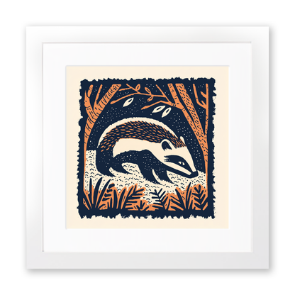 Badger emerging from sett Linoprint-Style Art (83-2)