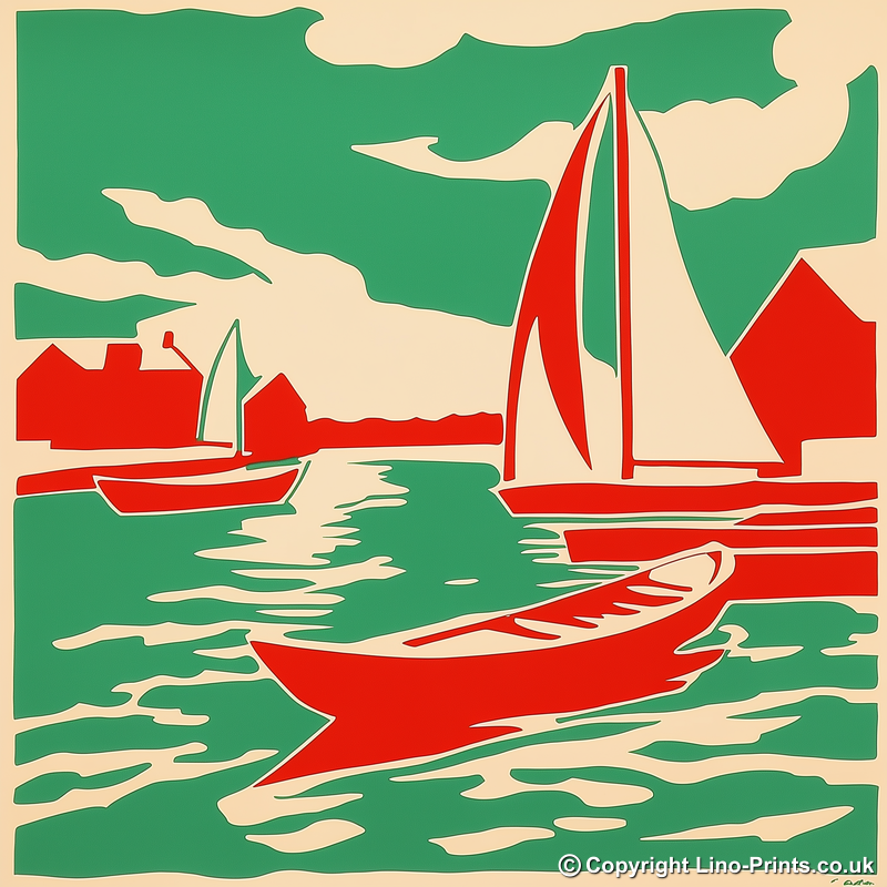 Boats moored at Potter Heigham Linoprint-Style Art (2161-1)