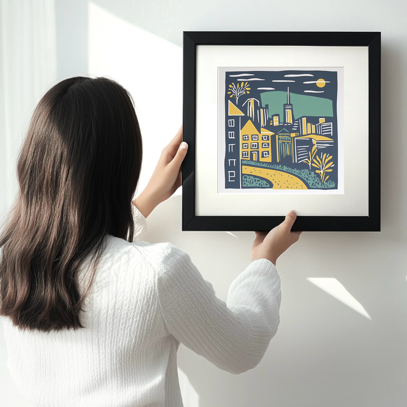 Sydney skyline Linoprint-Style Art (1167-1)