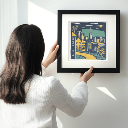 Sydney skyline Linoprint-Style Art (1167-1)