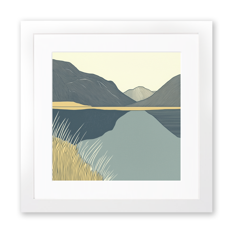 Bassenthwaite Lake reflections Linoprint-Style Art (2361-3)