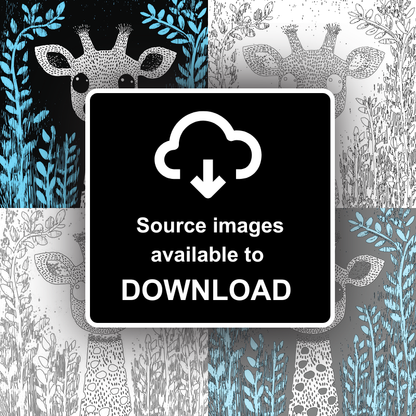 Cute Giraffe Calf Linoprint-Style Art (623-1)