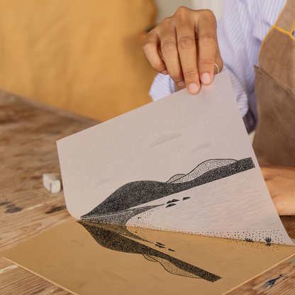 Luskentyre Beach, Isle of Harris Linoprint-Style Art (802-1)