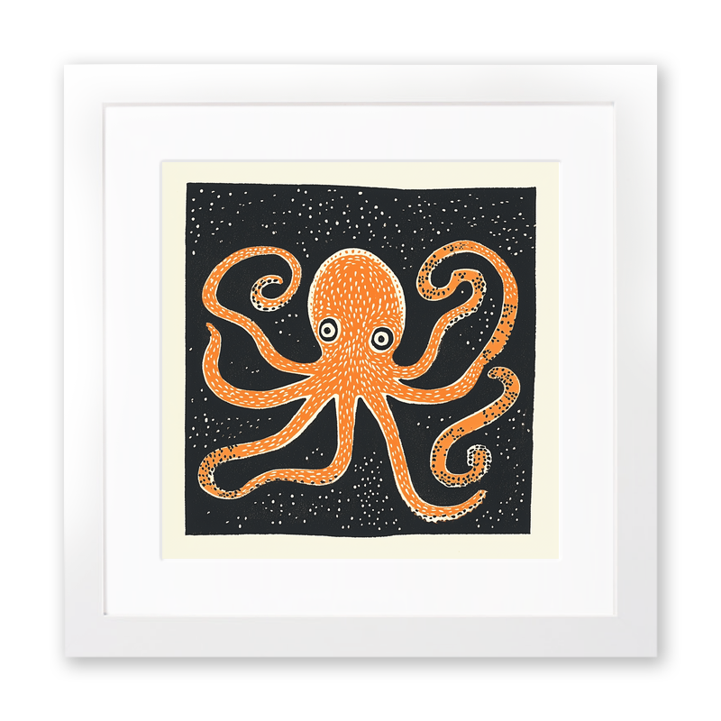 Octopus with swirling tentacles Linoprint-Style Art (520-1)