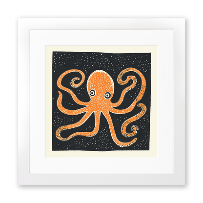 Octopus with swirling tentacles Linoprint-Style Art (520-1)