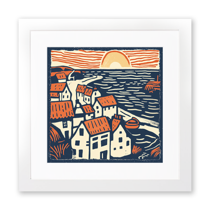 Staithes, North Yorkshire Linoprint-Style Art (157-1)