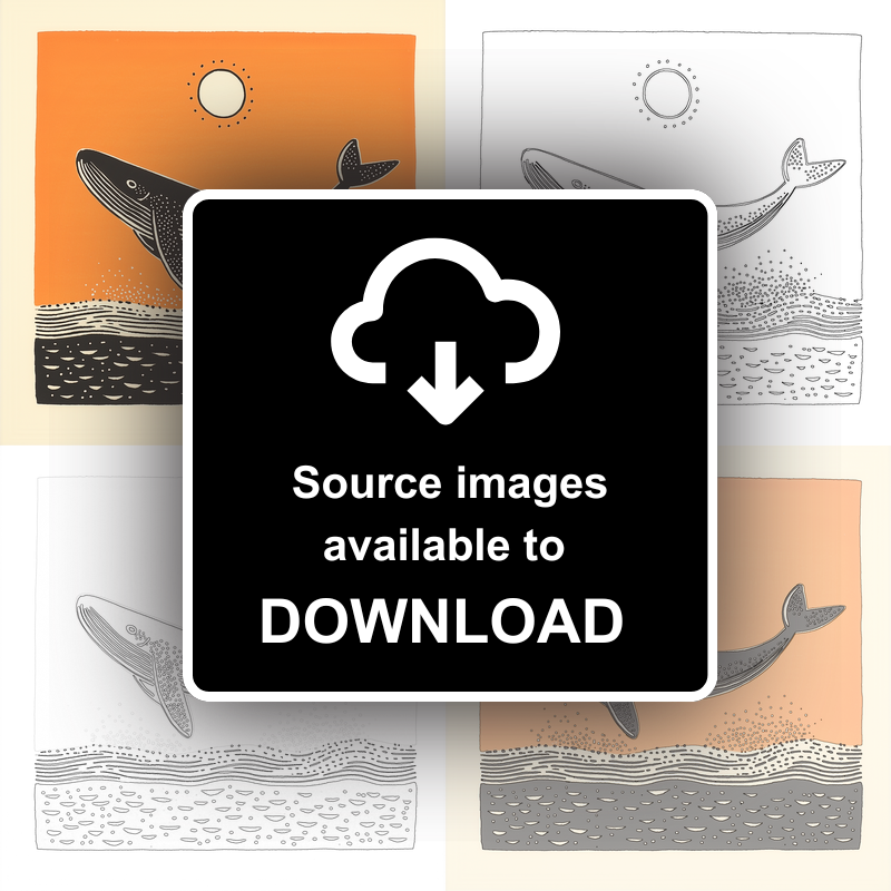 Whale breaching the surface Linoprint-Style Art (278-1)