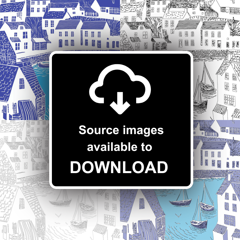 Polperro Harbour, Cornwall Linoprint-Style Art (1098-2)