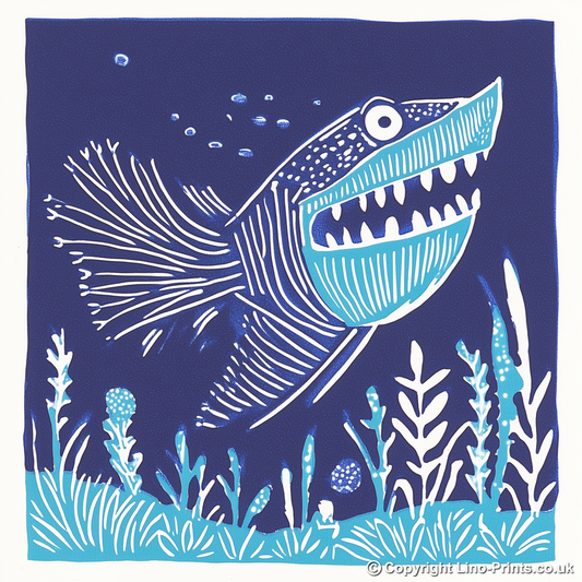 Anglerfish Linoprint-Style Art (1033-1)
