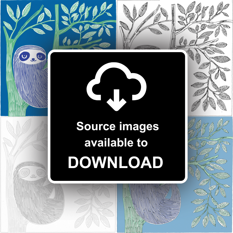 Cute Sloth Linoprint-Style Art (936-1)