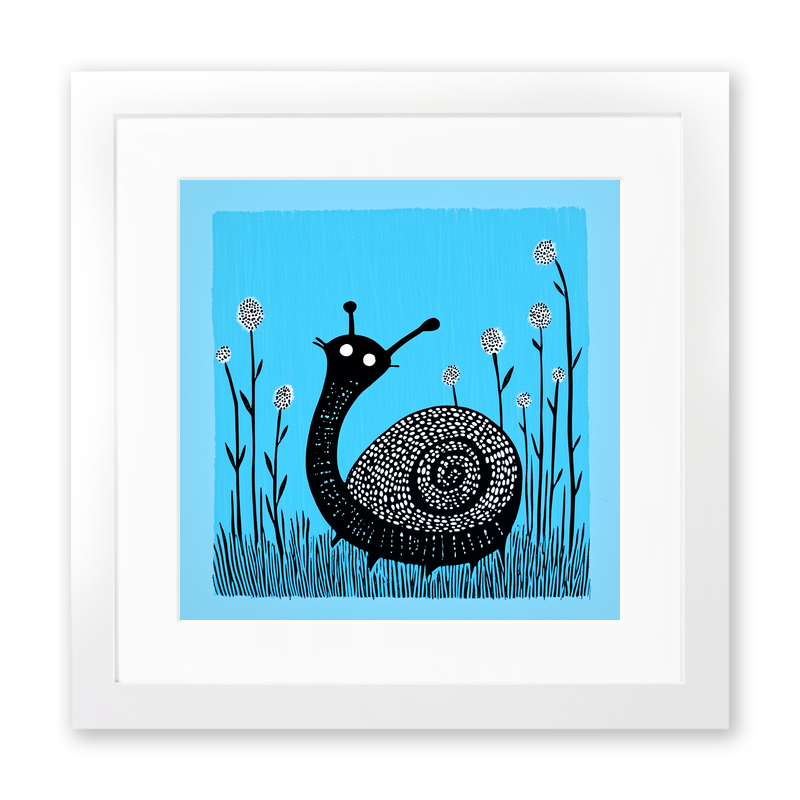 Snail on dewy grass Linoprint-Style Art (733-1)