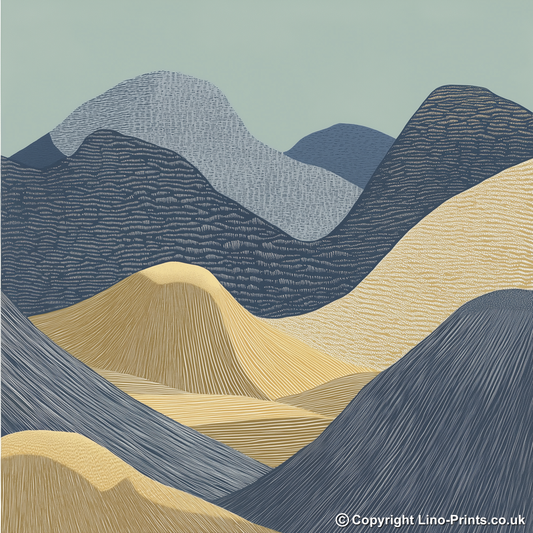 Interlocking hills shapes Linoprint-Style Art (2459-1)