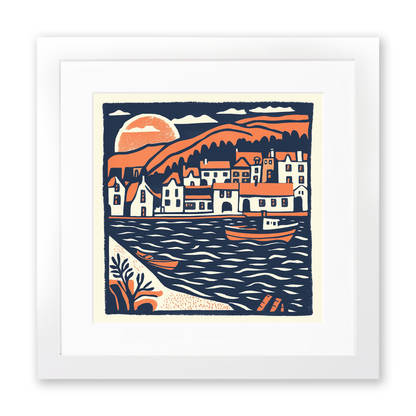 St Ives Harbour, Cornwall Linoprint-Style Art (156-1)