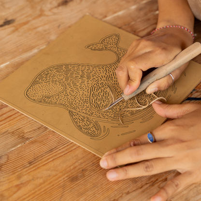 Cute Manatee Calf Linoprint-Style Art (630-1)