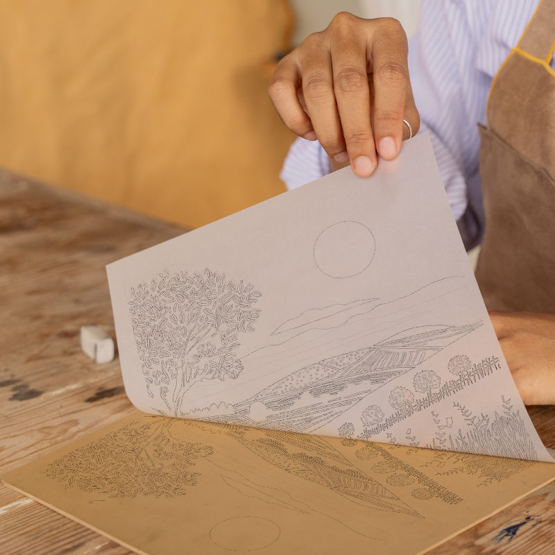 Countryside sunset Linoprint-Style Art (968-1)