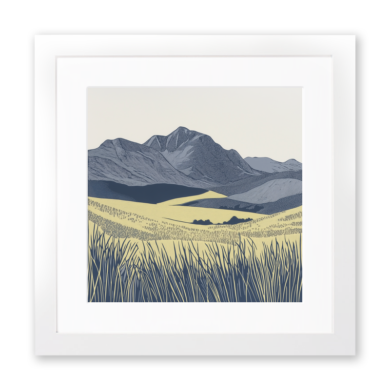 The Langdale Pikes silhouette in the Lake District Linoprint-Style Art (2579-2)