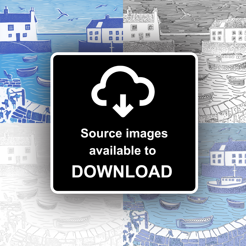 Mousehole Harbour Linoprint-Style Art (891-1)