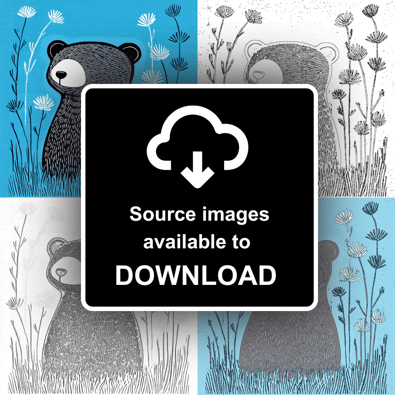 Cute Baby Badger Linoprint-Style Art (608-1)