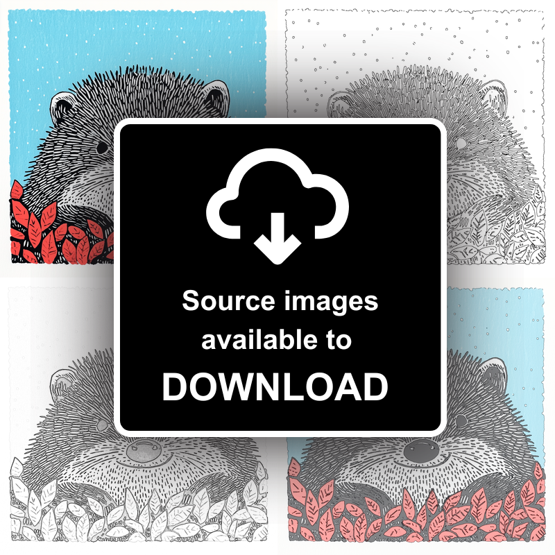 Hedgehog in autumn leaves Linoprint-Style Art (717-1)