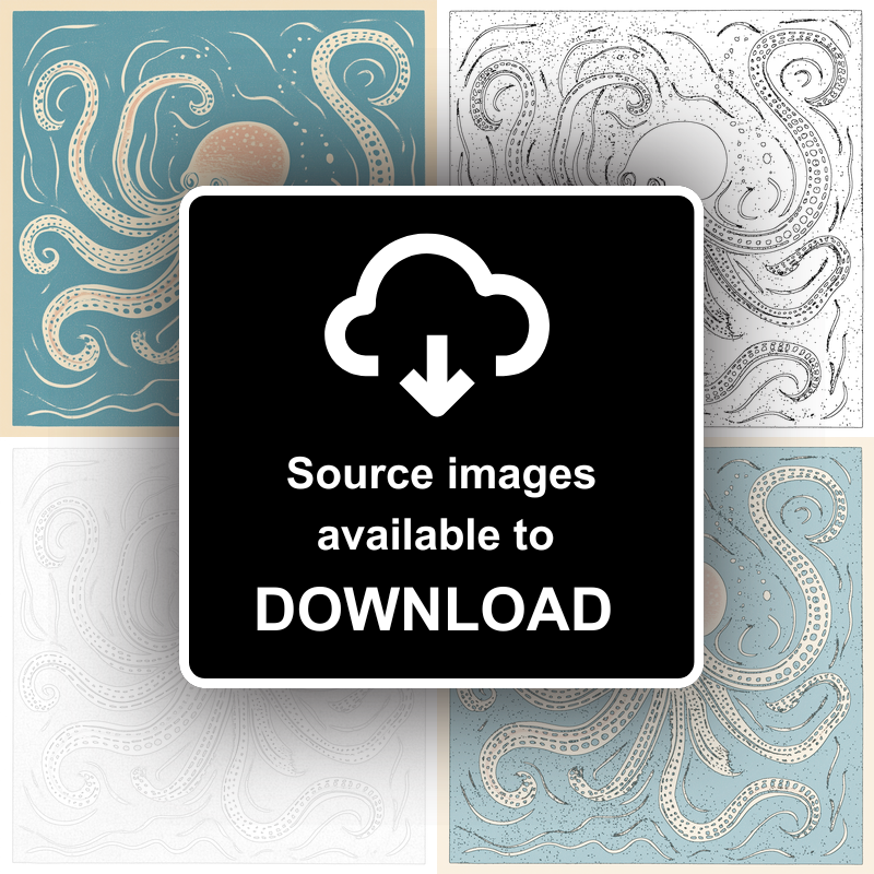 Octopus with swirling tentacles Linoprint-Style Art (496-2)