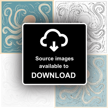 Octopus with swirling tentacles Linoprint-Style Art (496-2)