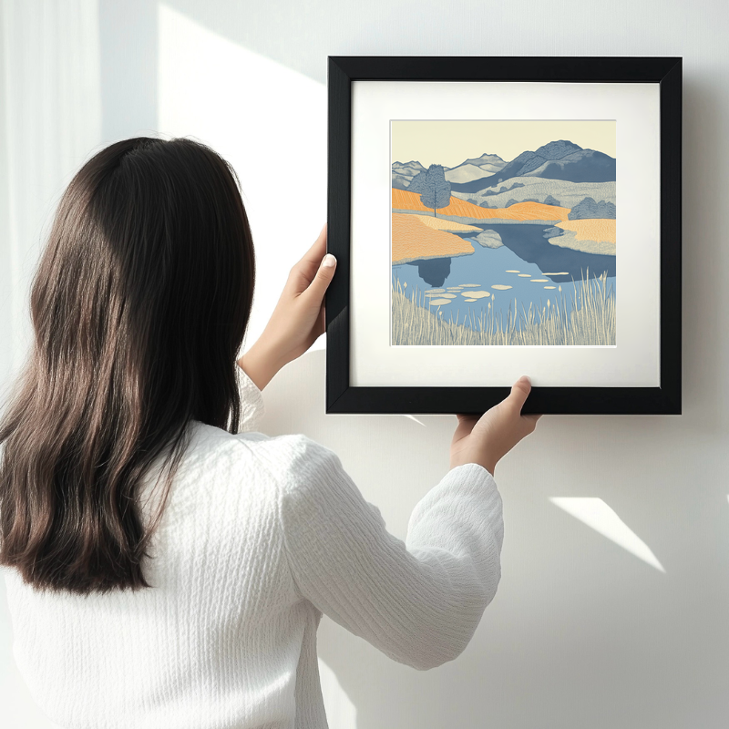Blea Tarn reflections of Langdales Linoprint-Style Art (2362-4)