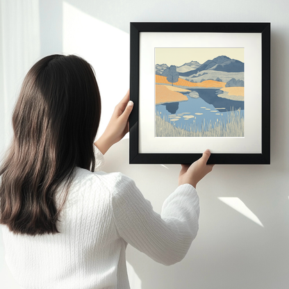 Blea Tarn reflections of Langdales Linoprint-Style Art (2362-4)