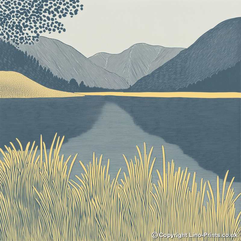 Calm morning on Buttermere Linoprint-Style Art (2379-1)