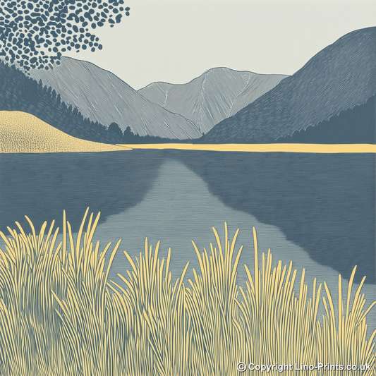 Calm morning on Buttermere Linoprint-Style Art (2379-1)