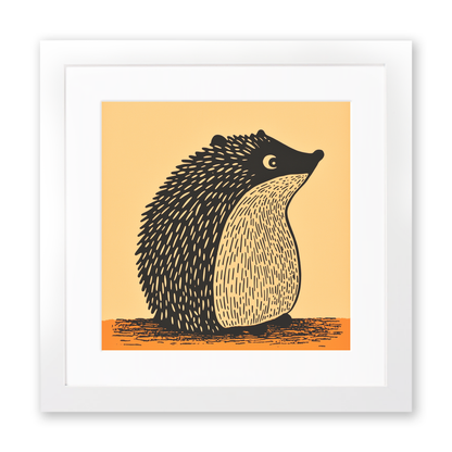 Cute Hedgehog Linoprint-Style Art (223-2)