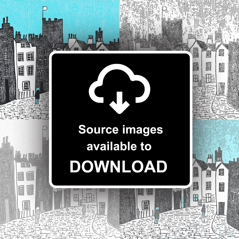 Edinburgh Castle and Royal Mile Linoprint-Style Art (557-1)