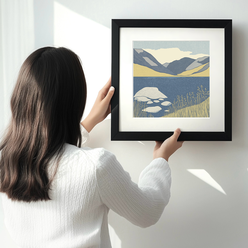 Wast Water screes in the Lake District Linoprint-Style Art (2595-1)
