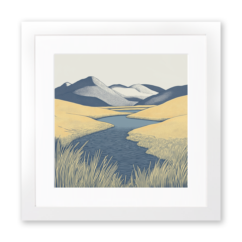 Devoke Water remote tarn Linoprint-Style Art (2406-3)