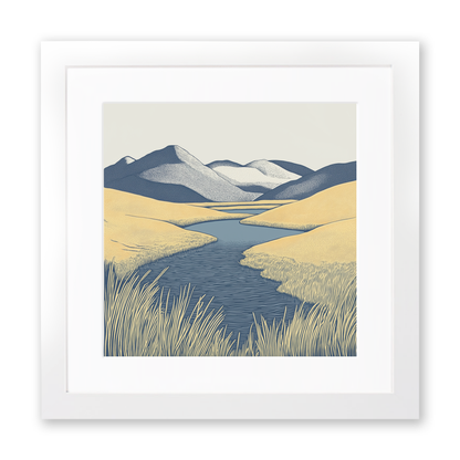 Devoke Water remote tarn Linoprint-Style Art (2406-3)