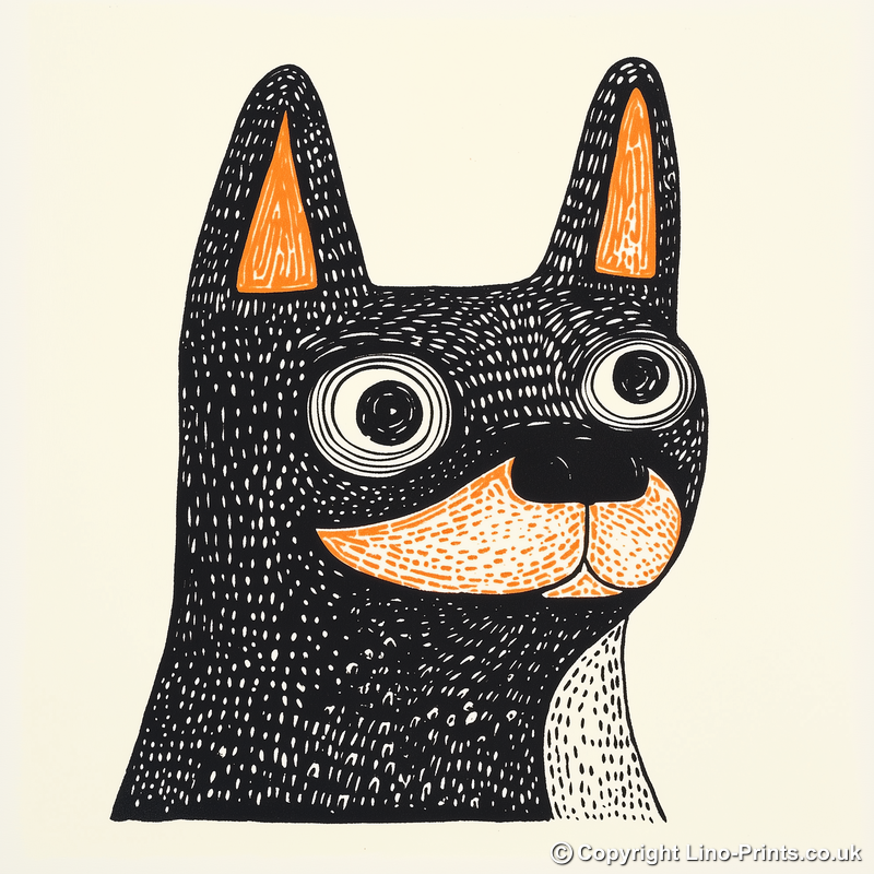 Boston Terrier Linoprint-Style Art (1452-1)