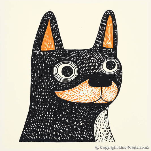 Boston Terrier Linoprint-Style Art (1452-1)