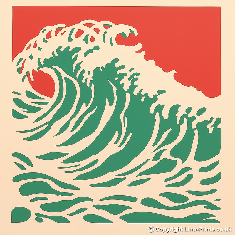 Stormy sea Linoprint-Style Art (529-1)