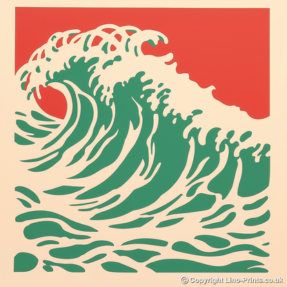 Stormy sea Linoprint-Style Art (529-1)