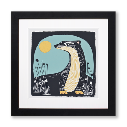 Cute Ferret   Linoprint-Style Art (1203-4)