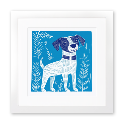 Cute Puppy Linoprint-Style Art (930-1)