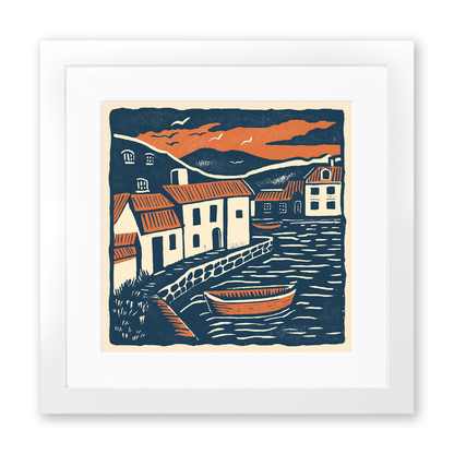 Dunbar Harbour, East Lothian Linoprint-Style Art (133-1)