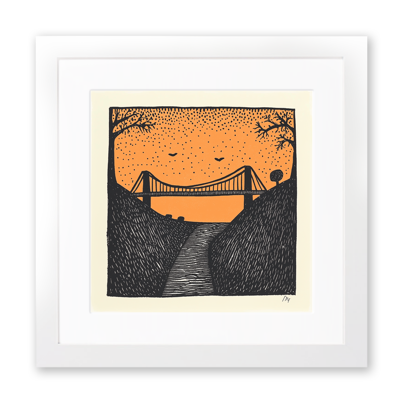 Forth Bridge, Scotland Linoprint-Style Art (176-1)