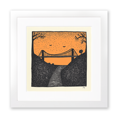 Forth Bridge, Scotland Linoprint-Style Art (176-1)